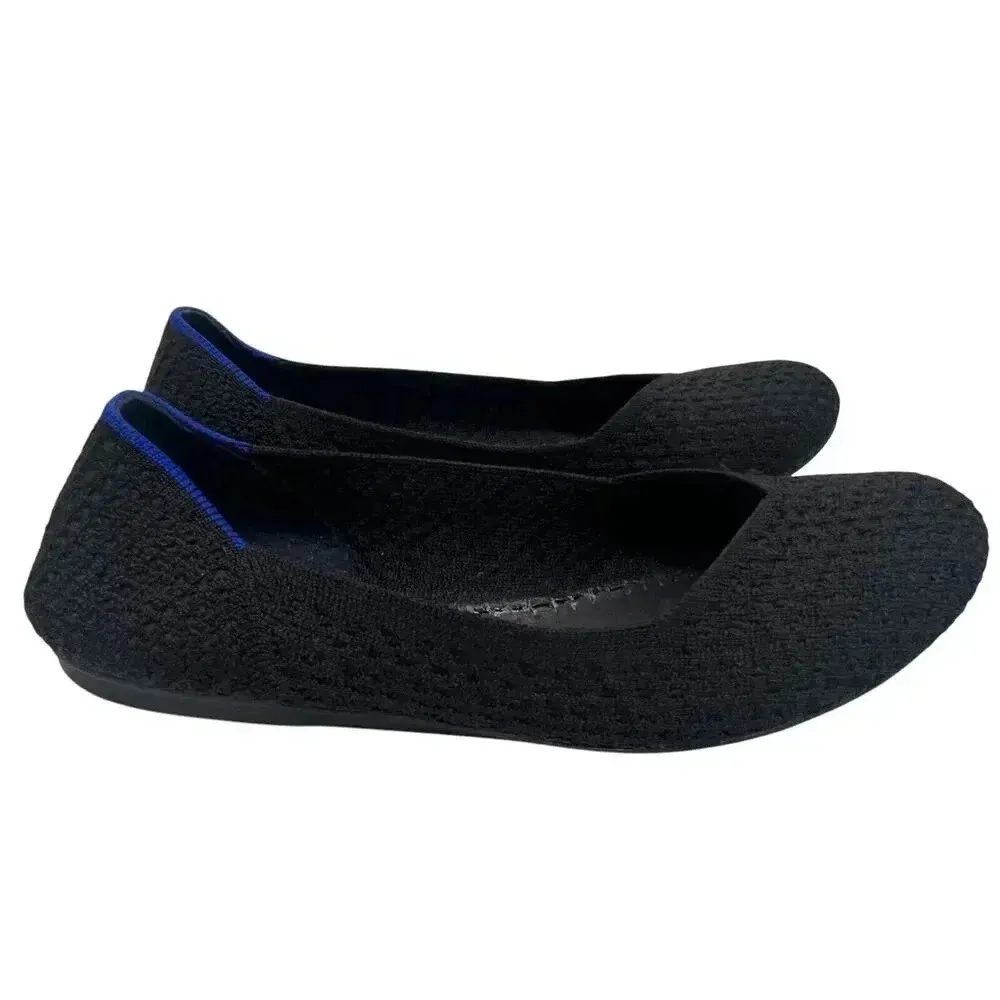 Rothy’s The Flat Knit Honeycomb Rounded Toe Flats shoes Black/Blue Halo Size W 7 - Image 5