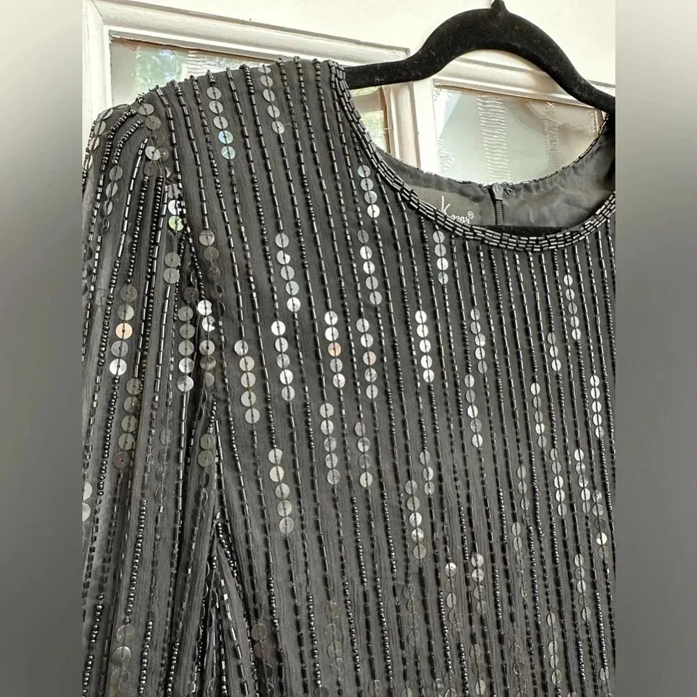 Vintage Laurence Kazar 100% Silk Black Beaded Sequins Evening Blouse Size Medium - Image 10