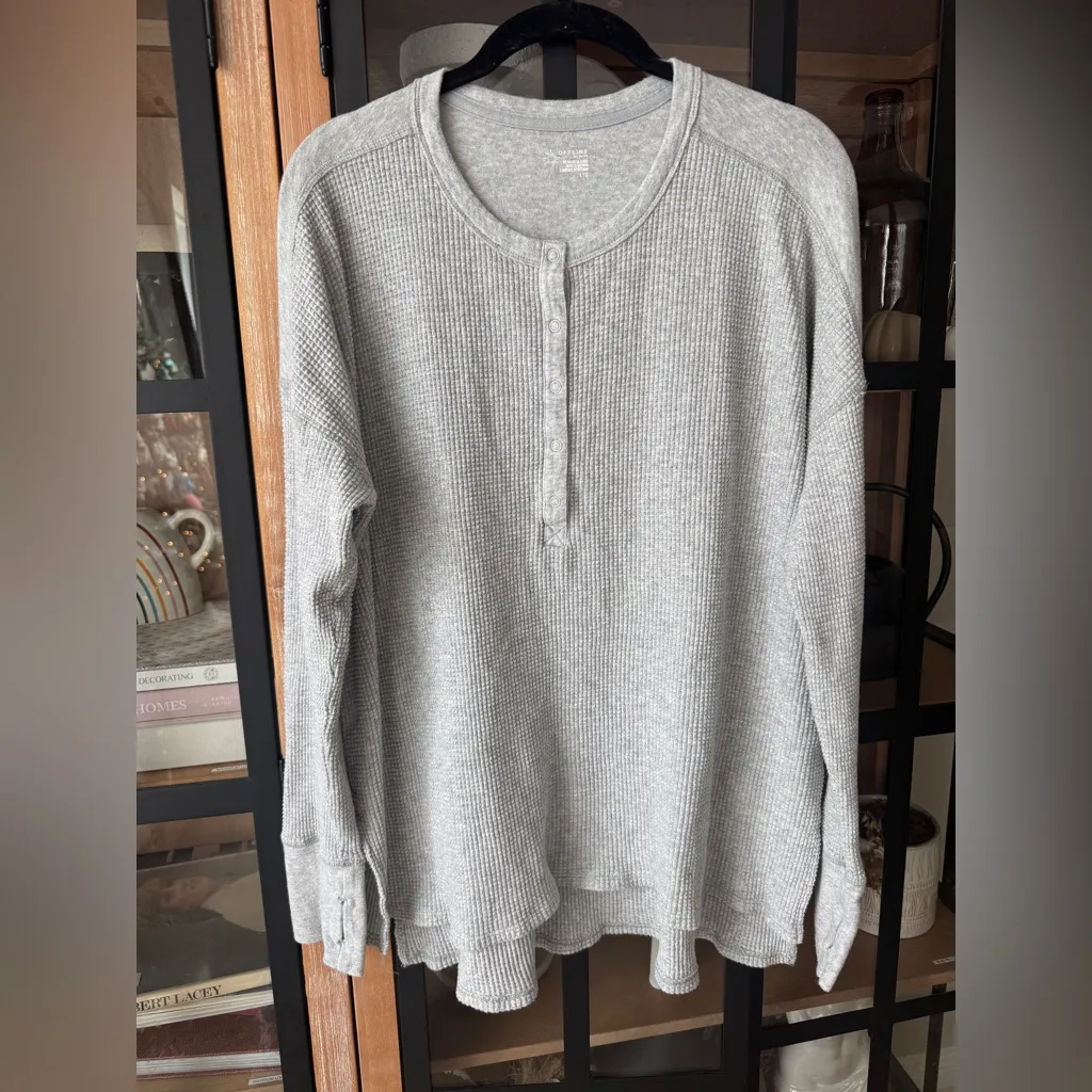 Aerie offline waffle knit henley long sleeve tee top sweater wow oversized shirt - Image 2