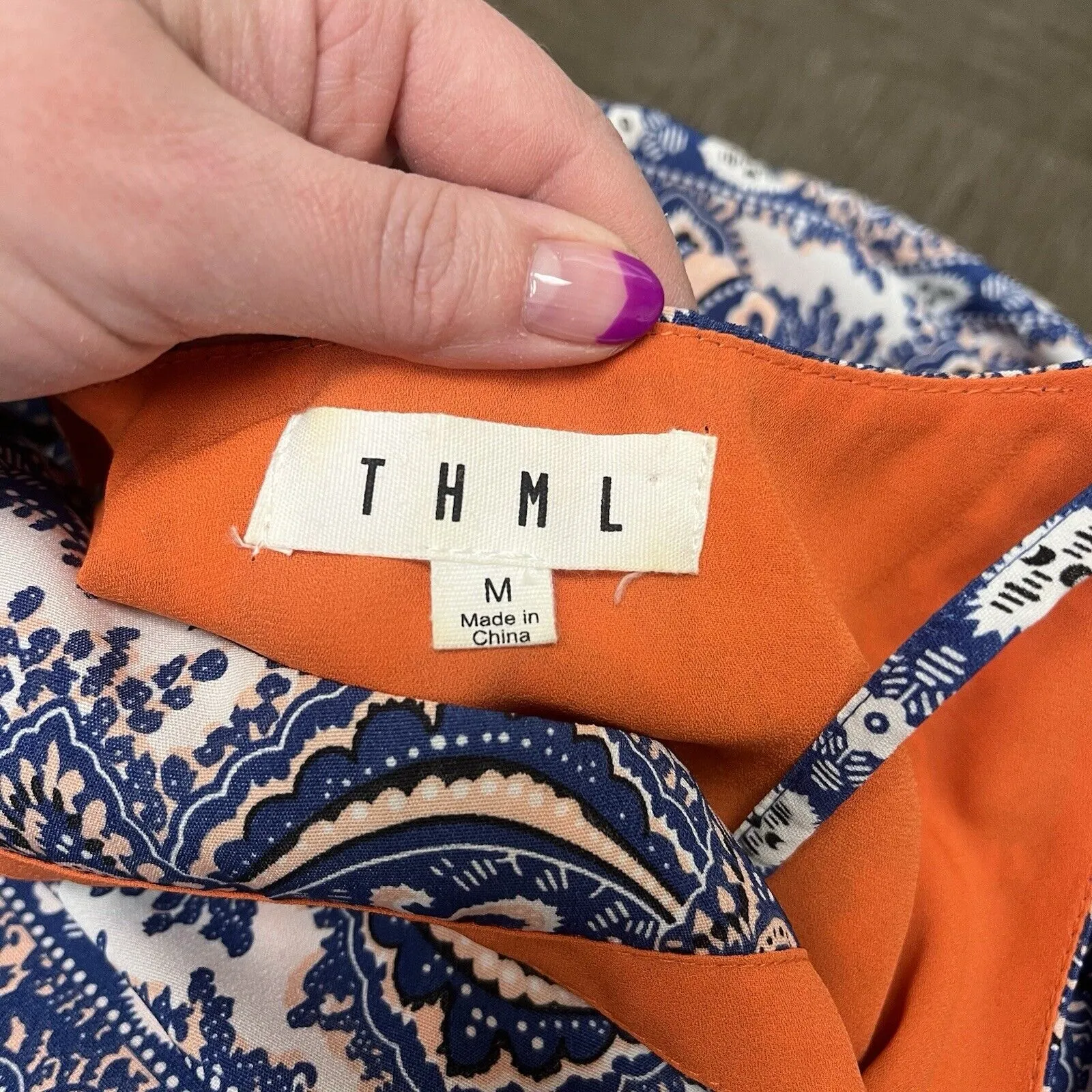 THML Luceea Davis shift dress with full orange liner and spaghetti straps size M - Image 6