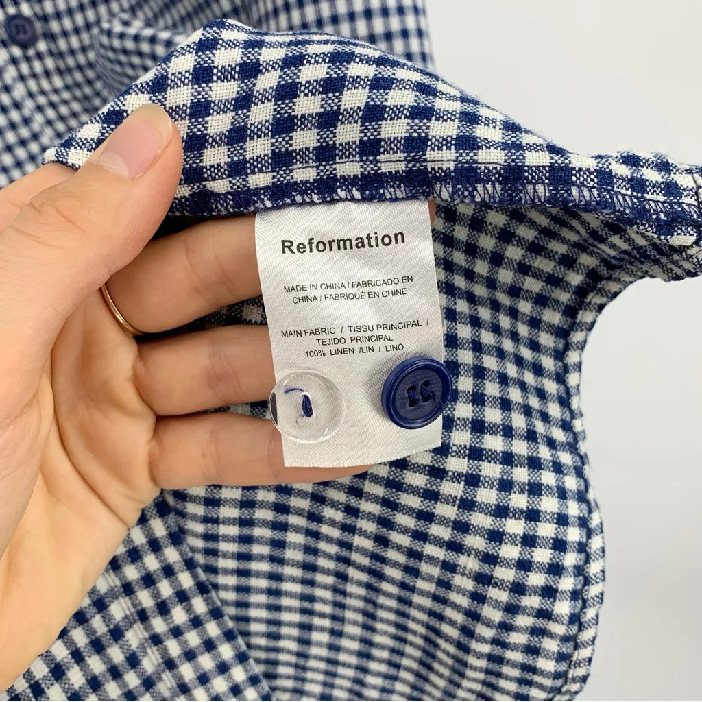 Reformation  Orzo Linen Midi Skirt Blue White Gingham 4 - Image 7