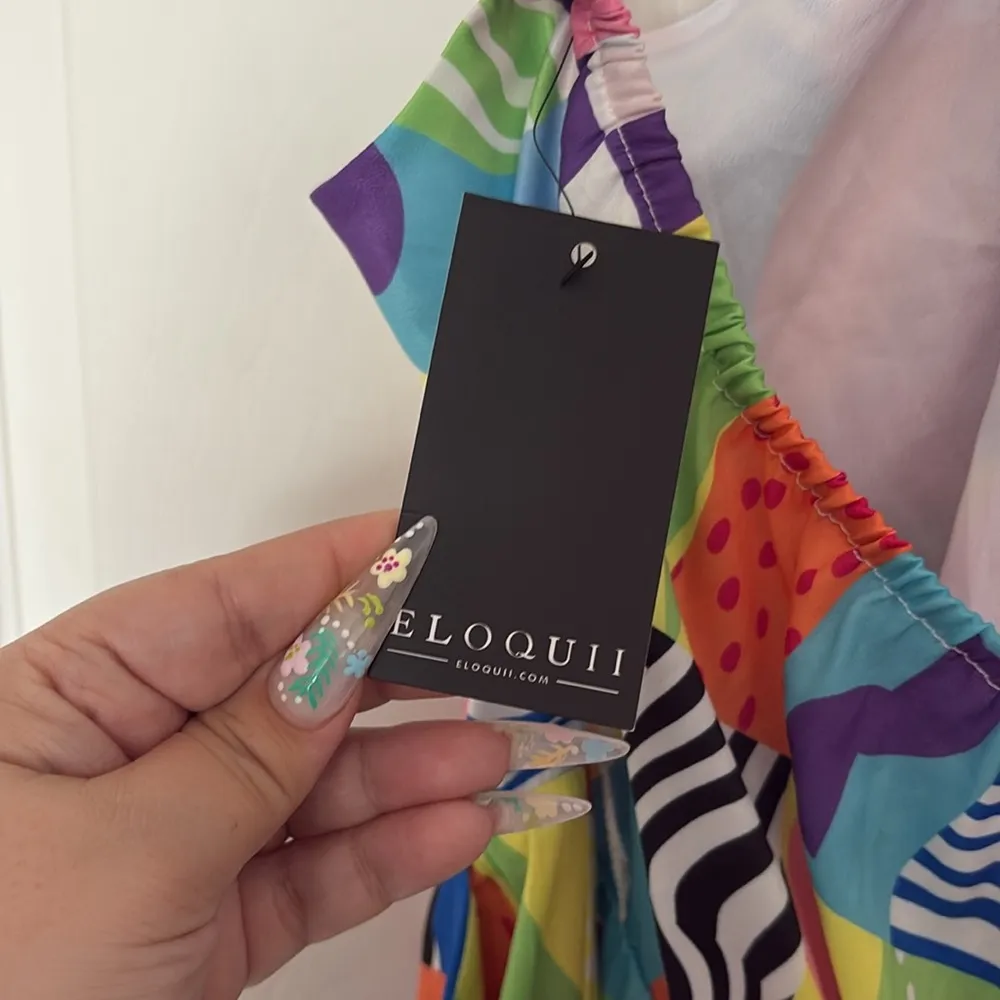 Eloquii Colorful Patchwork Pattern Halter Jumpsuit - Image 5