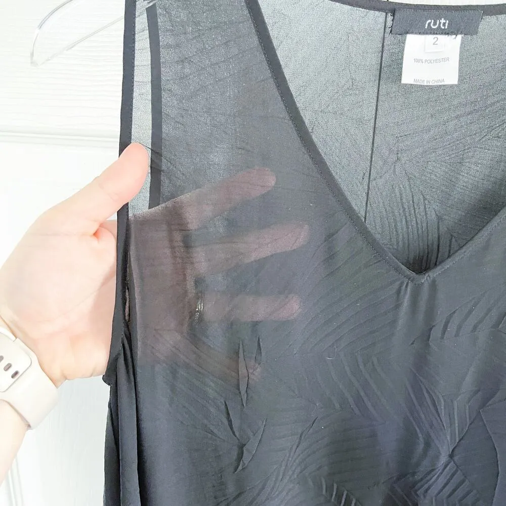 Ruti Sheer Black Tunic Tank with Lace Shark Bite Hem Size 2 - Image 5