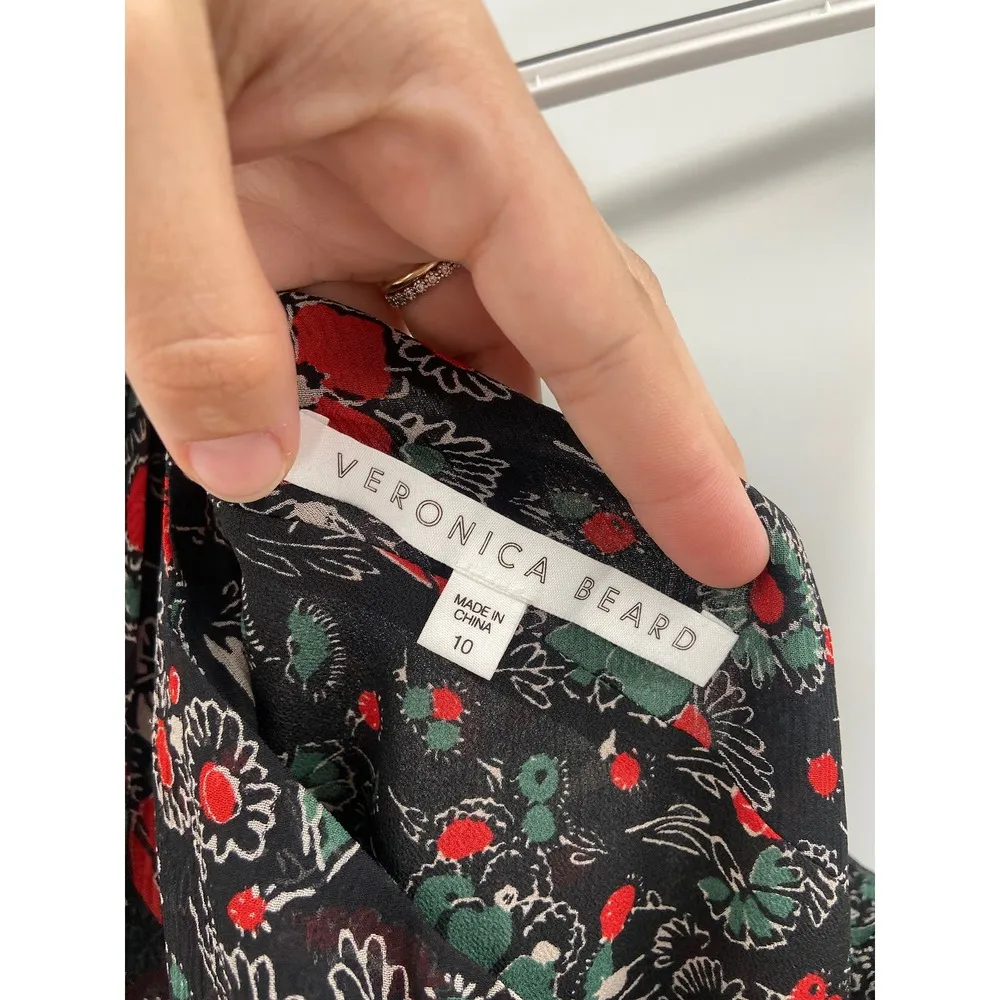 Veronica Beard Ballard Black Floral Print One Shoulder Silk Ruffled Dress 10 - Image 4