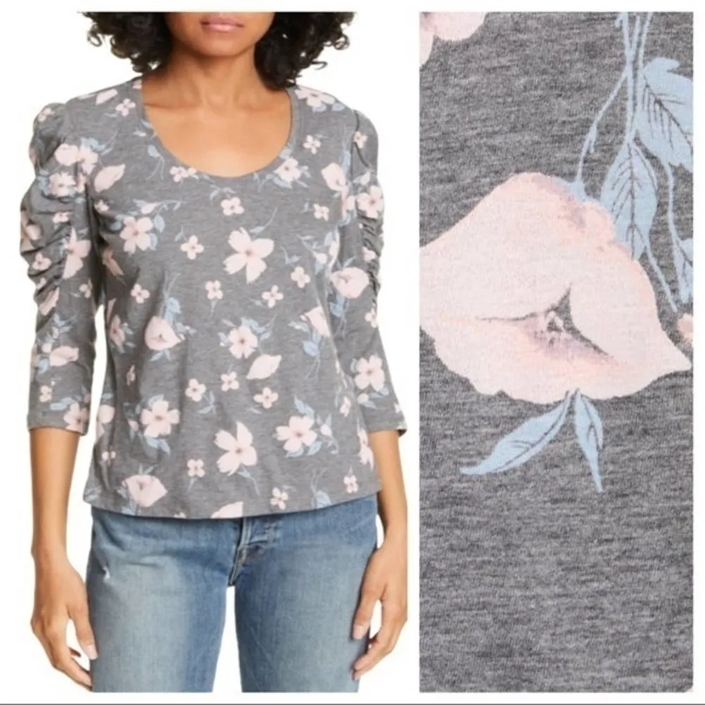 Rebecca Taylor Daniella Floral Jersey Top Gray S - Image 2