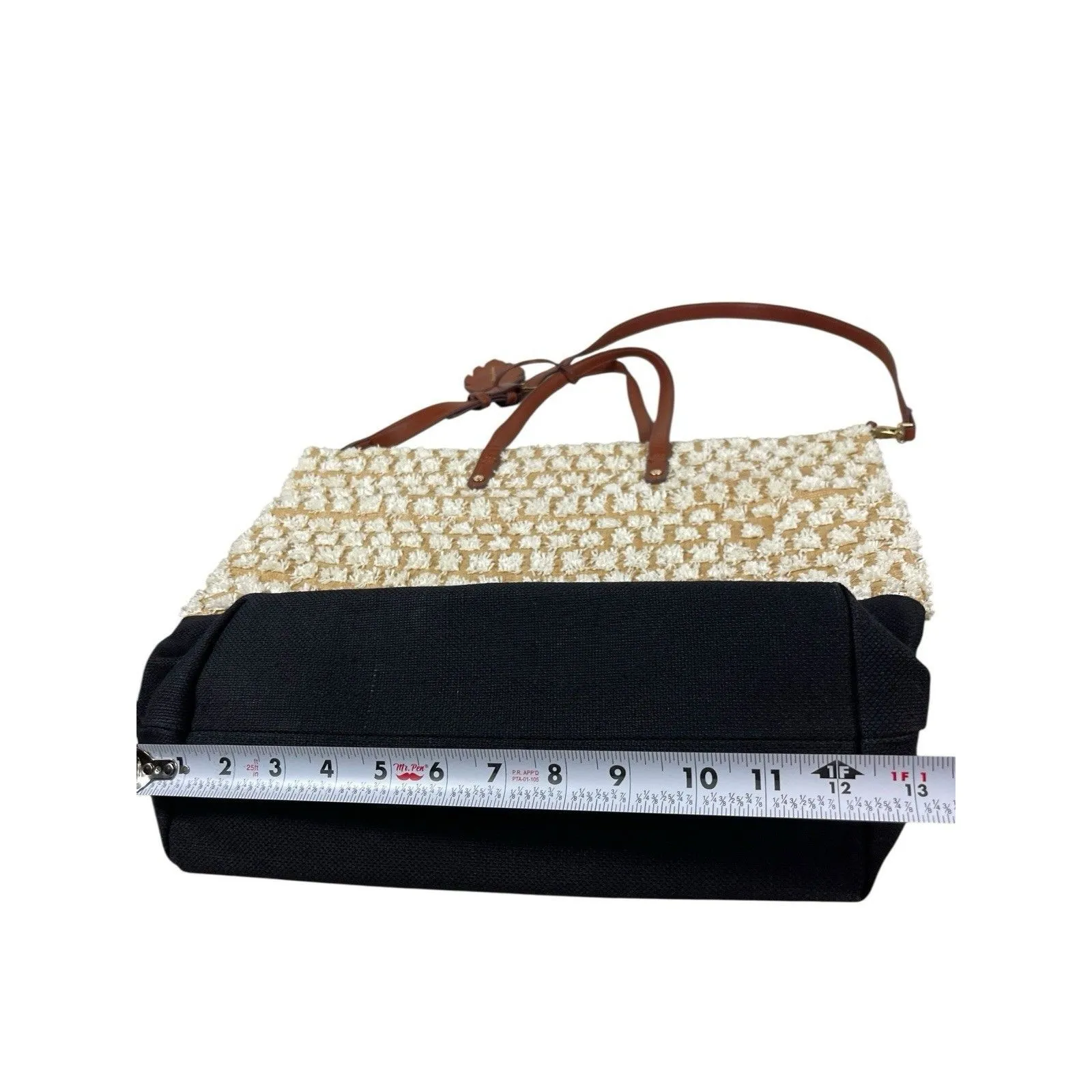 Tommy Bahama Tan Black Woven Tote Bag Brown Strap Large Shoulder Purse Beachy - Image 11