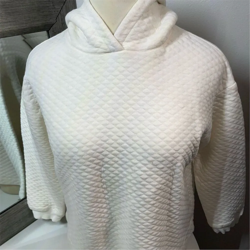 Women's Quilted Knit Hooded sweatshirt Ivory Size Xl Casual - Image 2