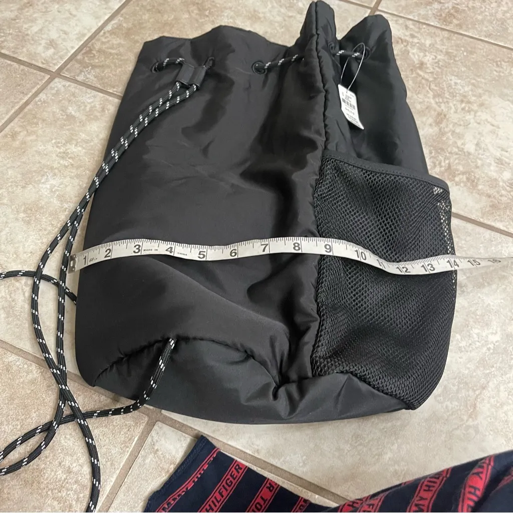 Pink By Victoria Secret Black Drawstring Backpack‎ Bag Outter Mesh Pockets NWT - Image 8