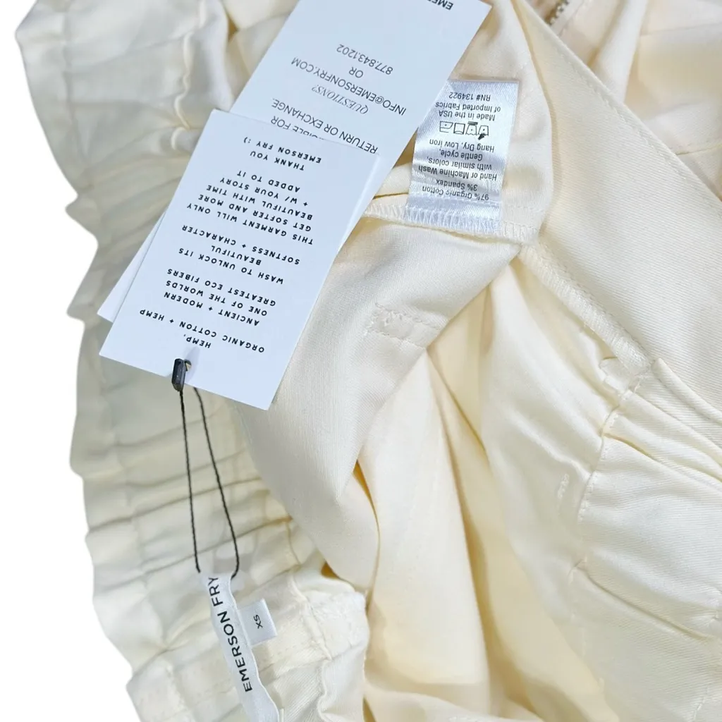 EMERSON FRY Orchard Wide Leg Pants, Ivory Cotton Twill, XS White - Image 7