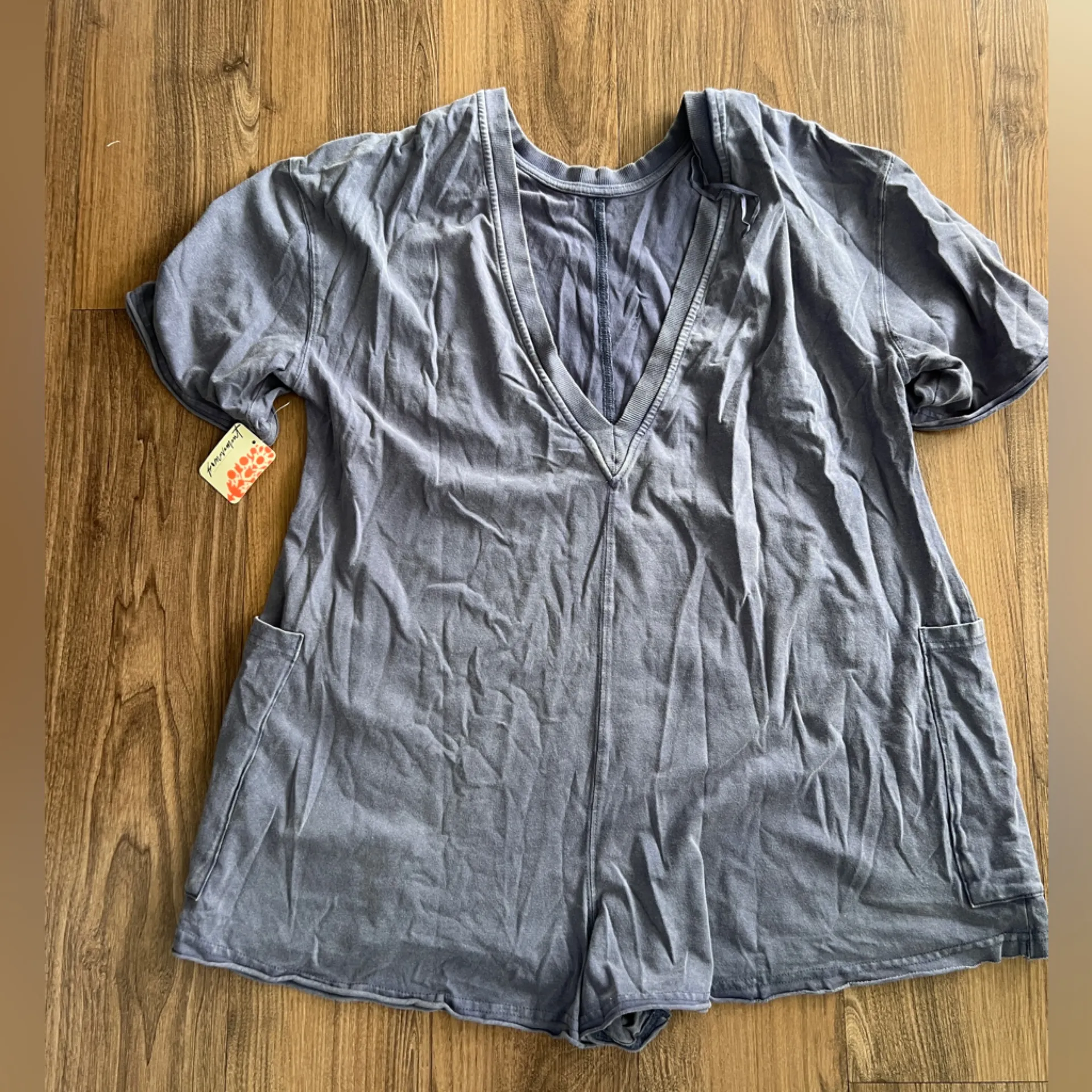 Free People $60 FP Movement Hot Shot Tee Romper Blue Indigo Acid Wash XS - Image 6