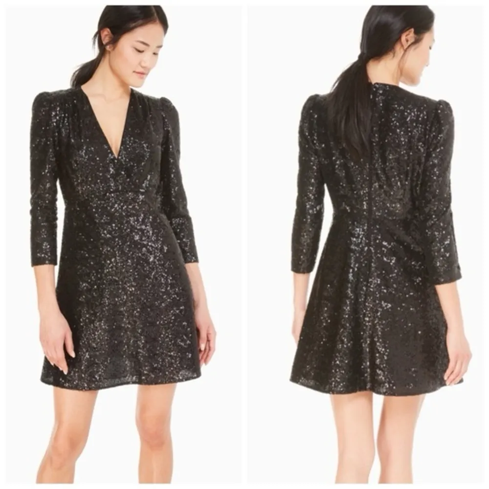 Kate Spade sequin dress black plunging neckline size 2 - Image 2
