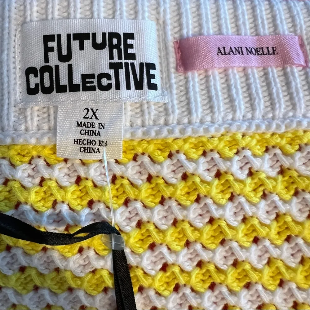 Future Collective Alani Noelle Size 2X Yellow & White Crochet Style Knit… - Image 5