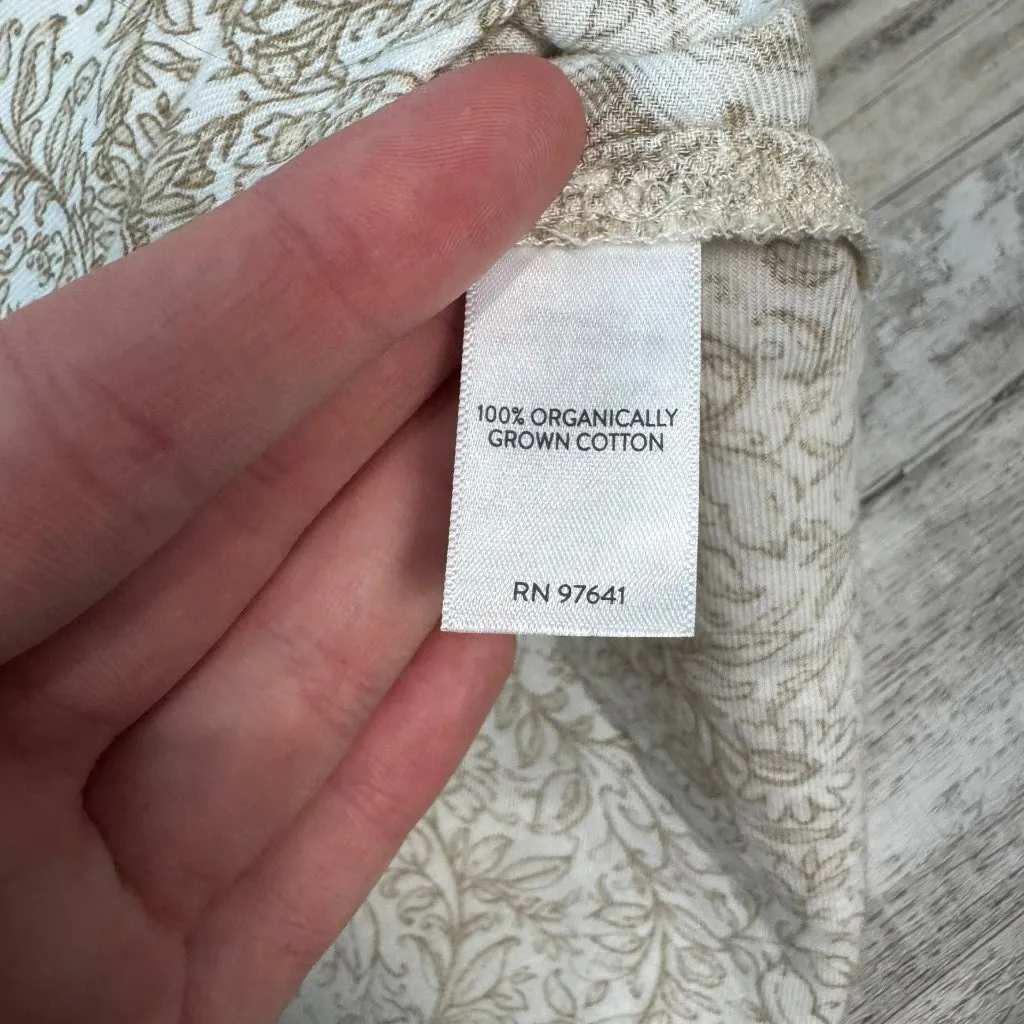 J Jill Pure Jill beige paisley floral 3/4 sleeve top button detail size large Q8 - Image 4