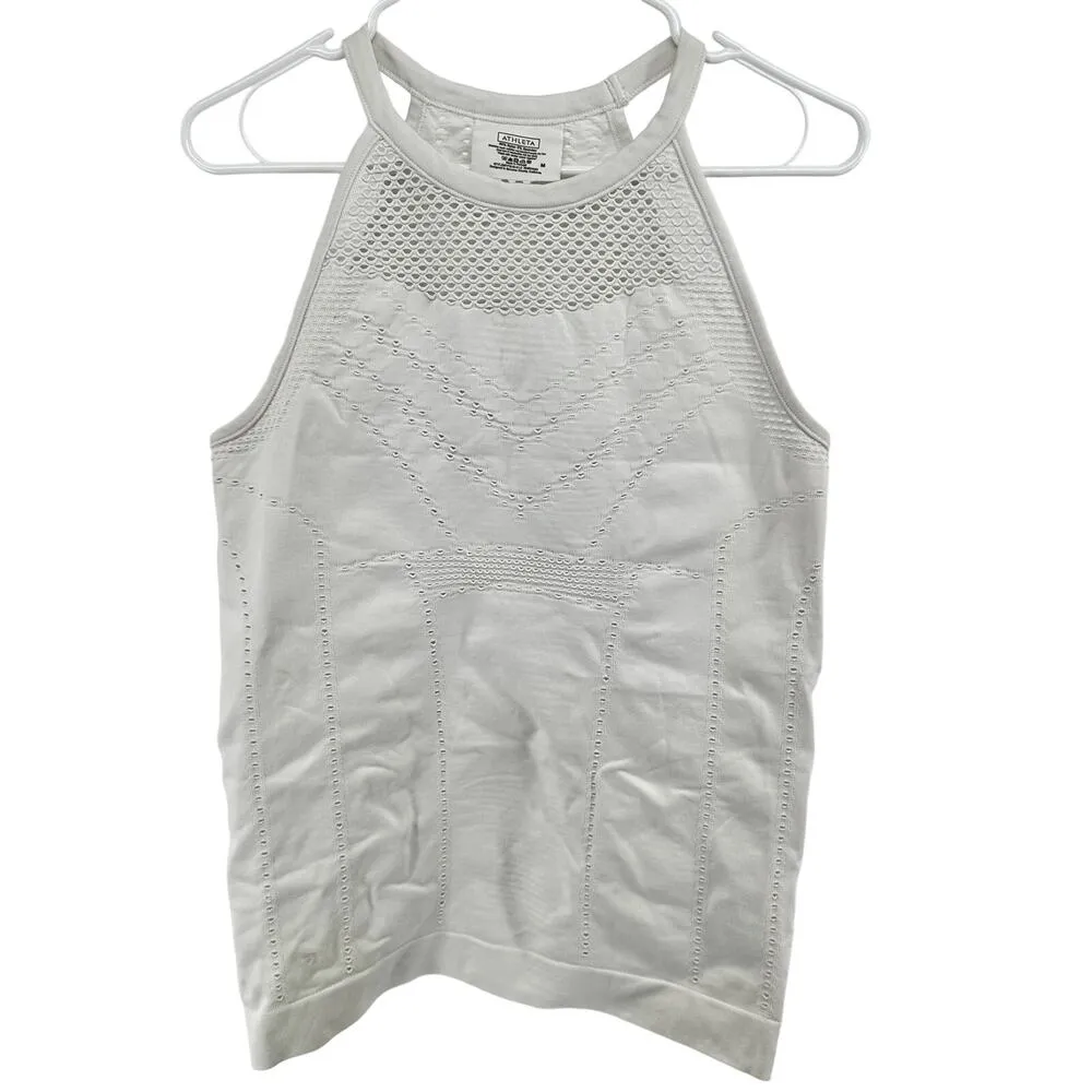 Athleta Trophy Tank Top Diamond Mesh Perforated Racerback Bright White Medium - Image 2