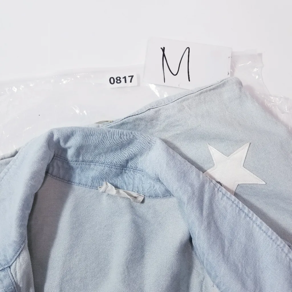 Altar'd State Light Blue Star-Patterned Patchwork  Denim Jacket and Skirt Set - Image 15