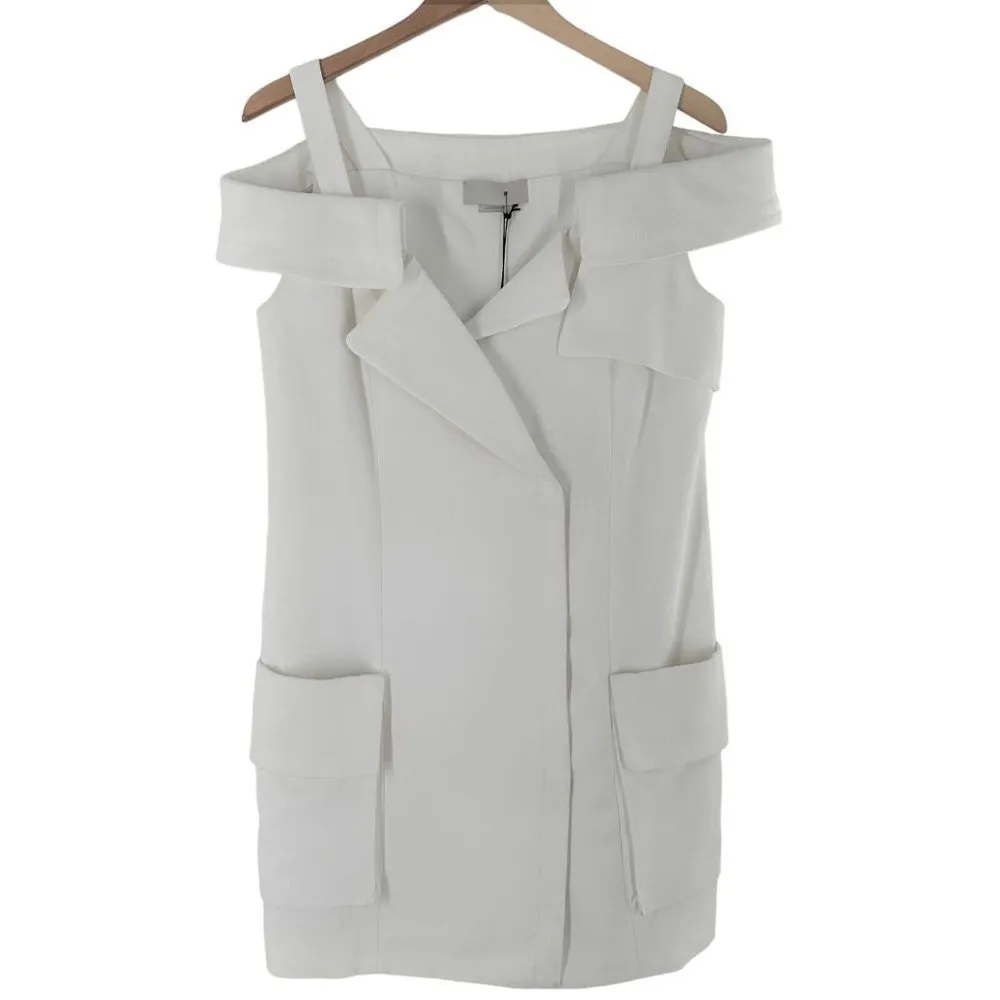NEW/NWT Monse White Cotton Twill Square Neck Cold Shoulder Dress Size 8 - Image 5