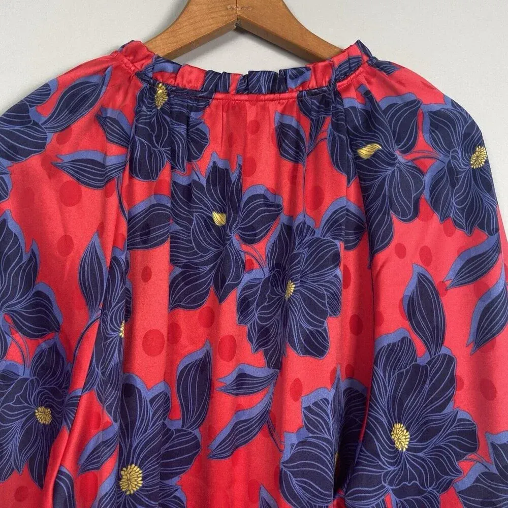 Draper James Martina Mini Dress in Magnolia Jacquard‎ Dot Size XXL Red Floral - Image 10