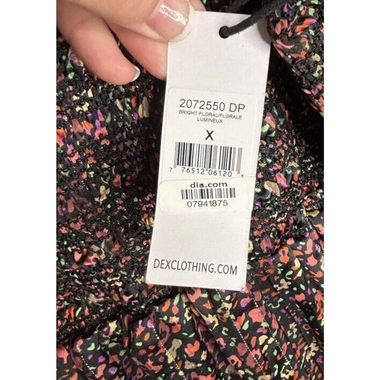 Dex Dress Smocked Floral Size XL Midi Square Neck Ruffled Party Dance NWT Black - Image 8