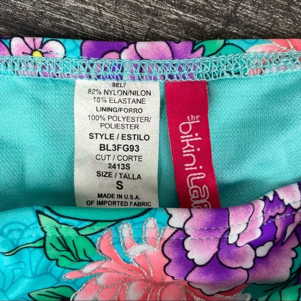 Bikini Lab Blue Floral Shirred Bikini Swim Bottoms NEW S - Image 6
