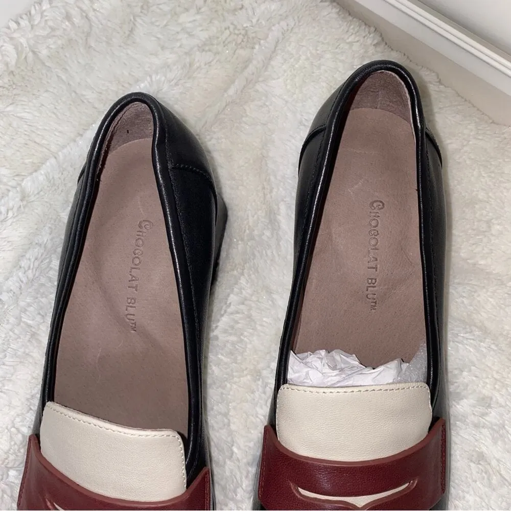 Chocolat Blu Black White Berry Penny Loafer Block Heel Academia Size 7 - Image 3