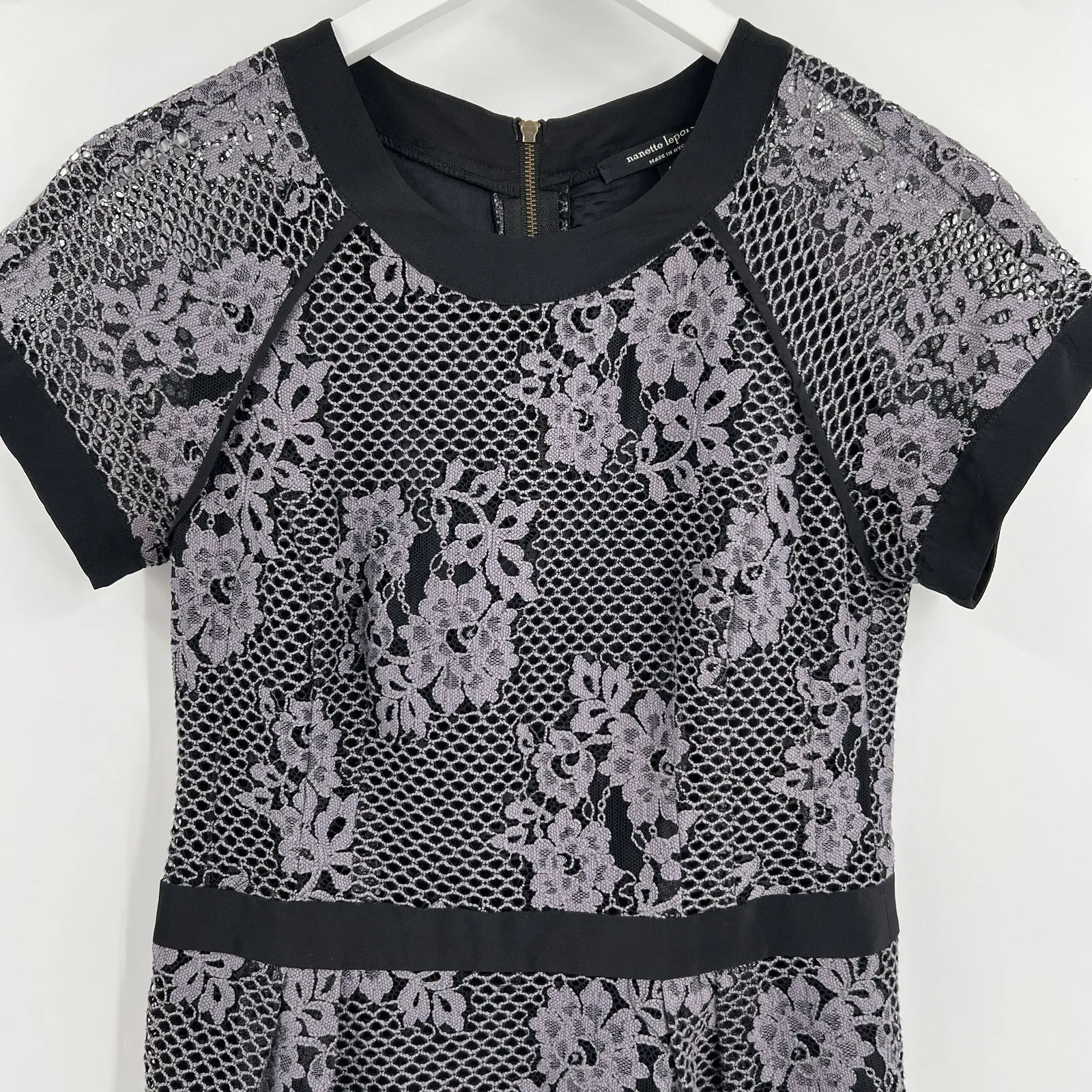 Nanette Lepore Hidden Gem Mesh Lace Dress Size 4 Gray Black Sheath Y2K Girlygoth - Image 4