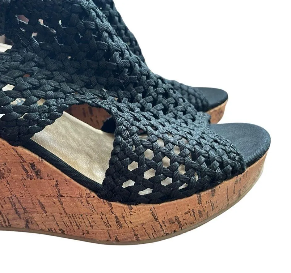 Mudd Festival Cork Wedge Sandal Crochet Mesh Black
women’s size 9 New - Image 3