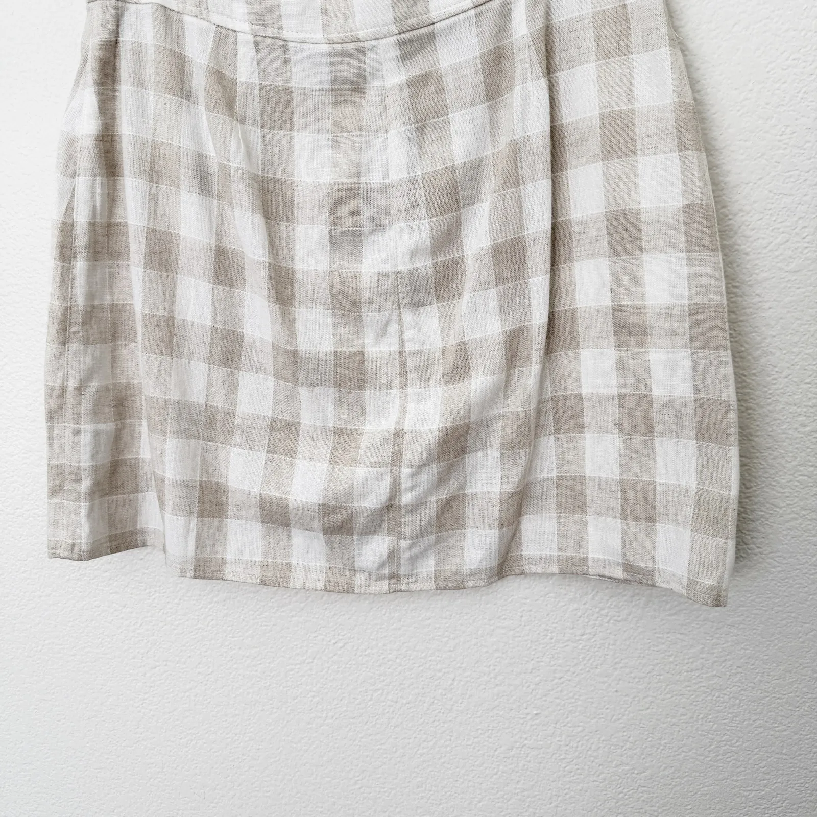 [Madewell] Neutral Plaid Tan Cream Linen Blend Button Wrap Mini Skirt NWT Sz 12 - Image 8