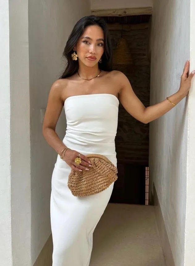 Zara dress bodycon strapless sleeveless tailored midi white wedding party  Size L - $95 New With Tags - From Patricia
