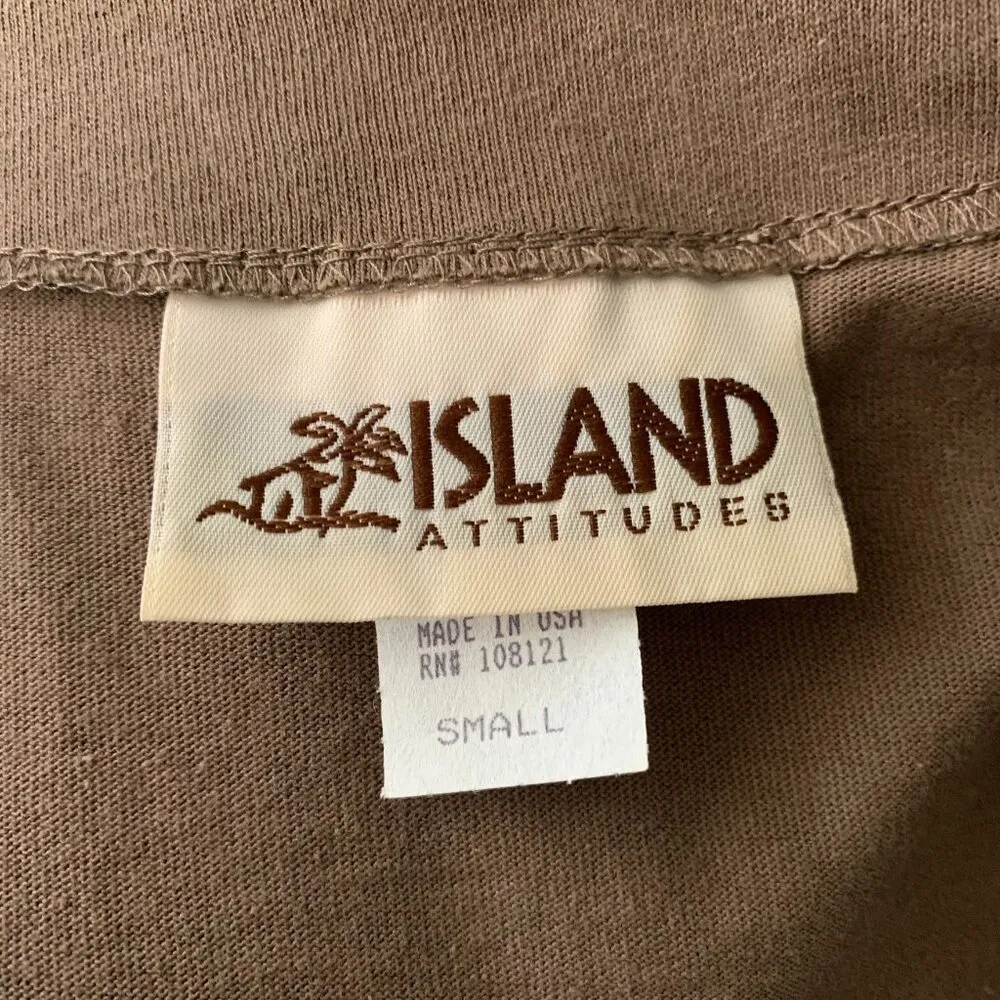 Vintage 90s Hand Painted Maxi Dress Set S Mocha Hawaiian Button Up Top Floral Brown - Image 9