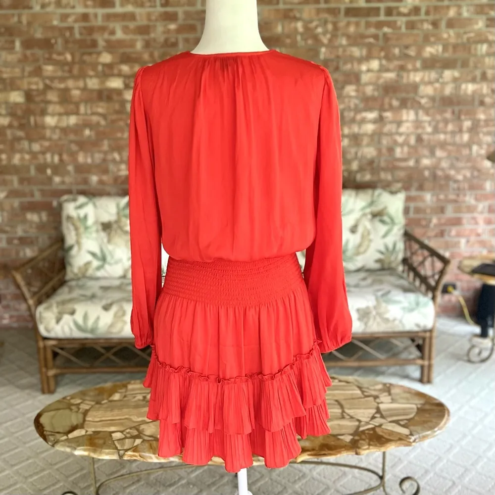 Current Air Anthro Dress Poppy Orange Smocked Tiered Mini S Wedding Brunch Boho - Image 9