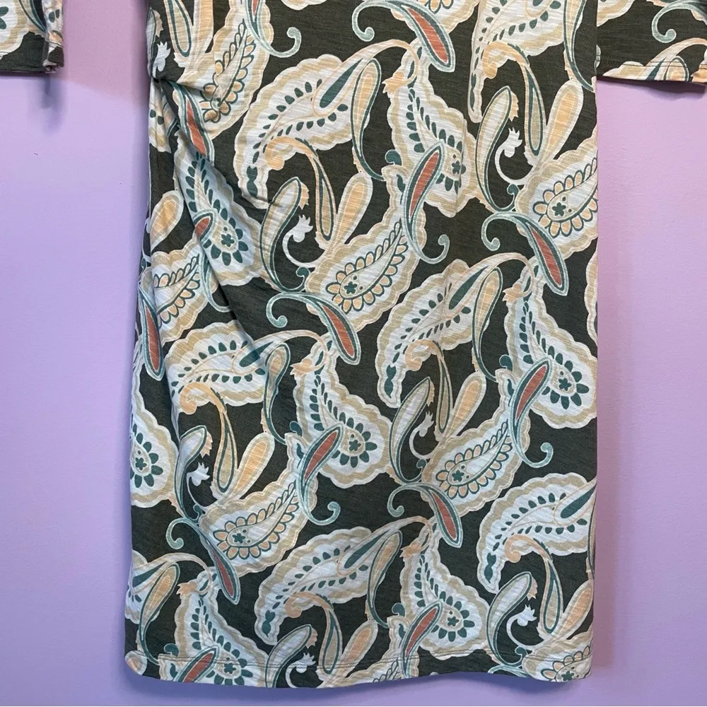 Chico's Green Paisley Printed Side-Tie Cotton Modal Slub Dress Size 8 - Image 11