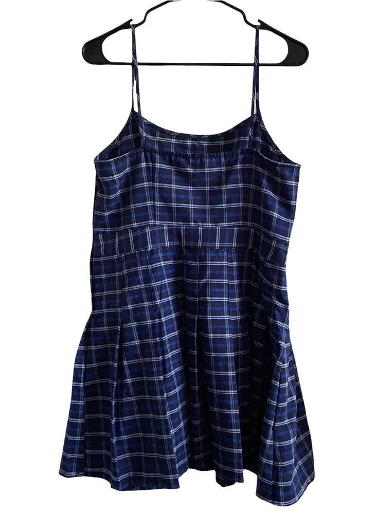 H&M Divided Blue Plaid Tartan Mini Dress Medium Punk Grunge Schoolgirl Casual - Image 2