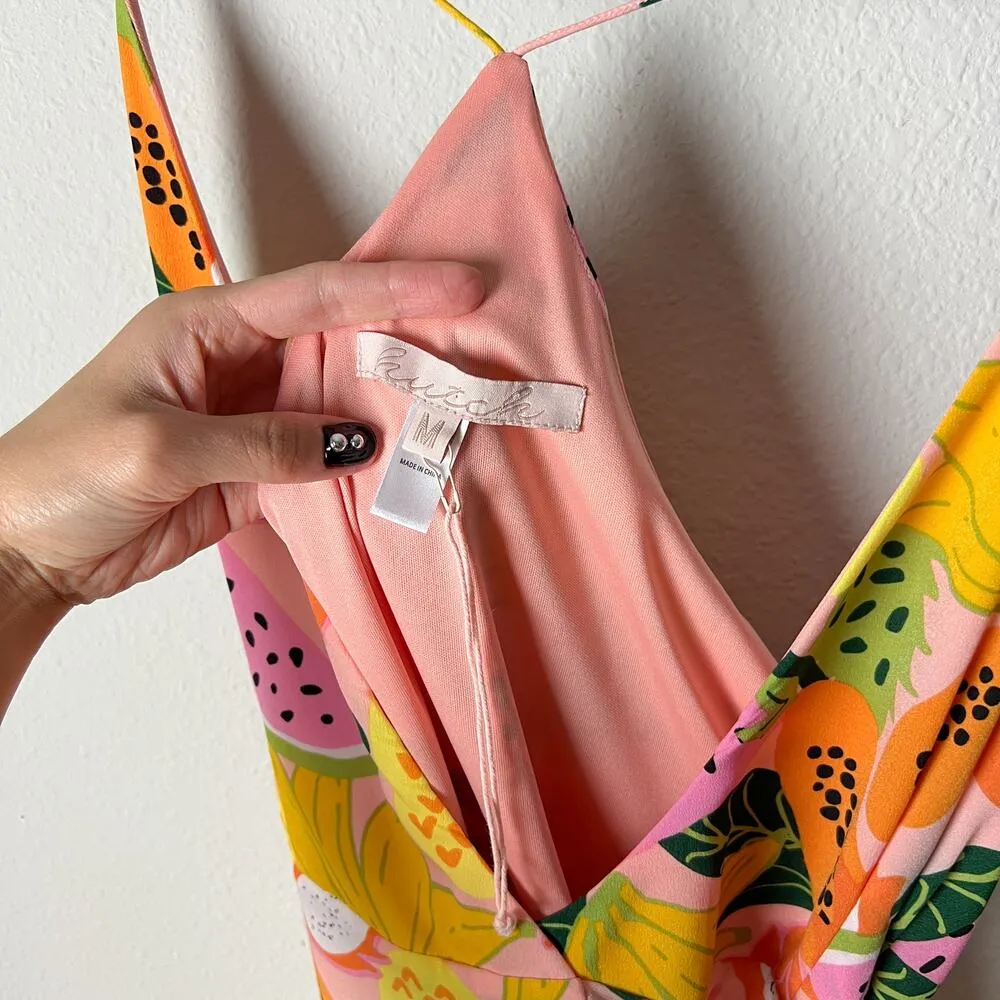 hutch anthropologie watermelon tropical fruit print hi low wrap maxi dress - Image 5