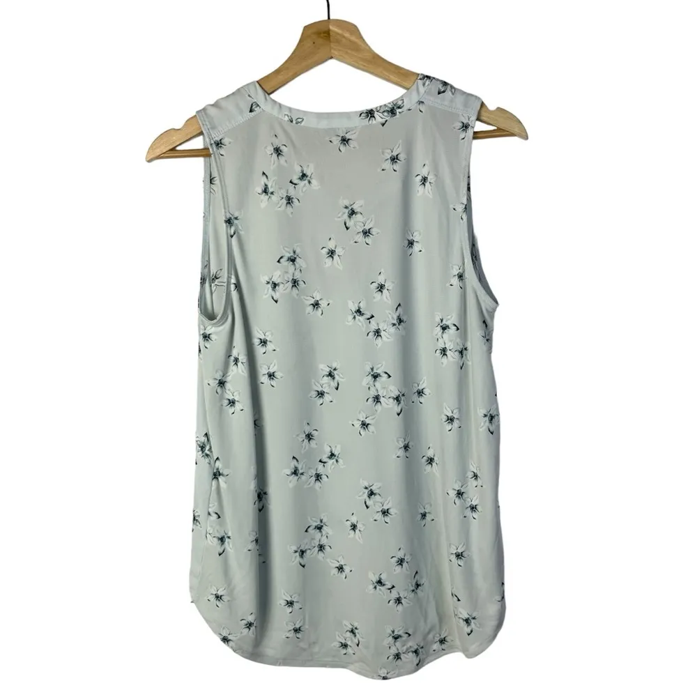 Ann Taylor Pale Blue Floral Split Neck Sleeveless Blouse S - Image 4