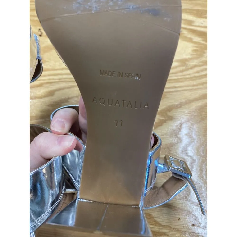 Aquatalia Melly Heels Women's 11 Silver Leather Block Preppy Party/Cocktail S72 - Image 12