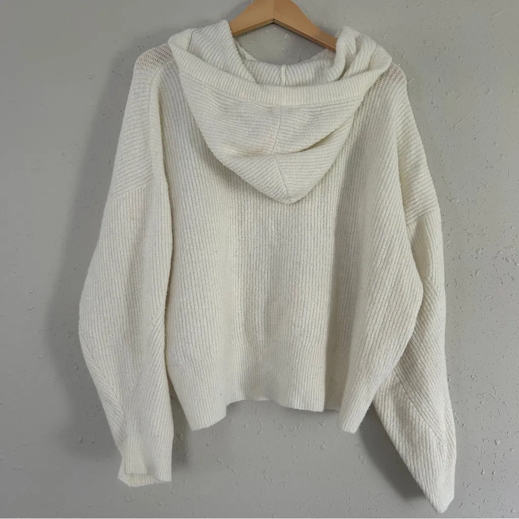 Lucky Brand Cream Knit Hooded Sweater Cropped Casual Neutral Comfy XL - Image 4