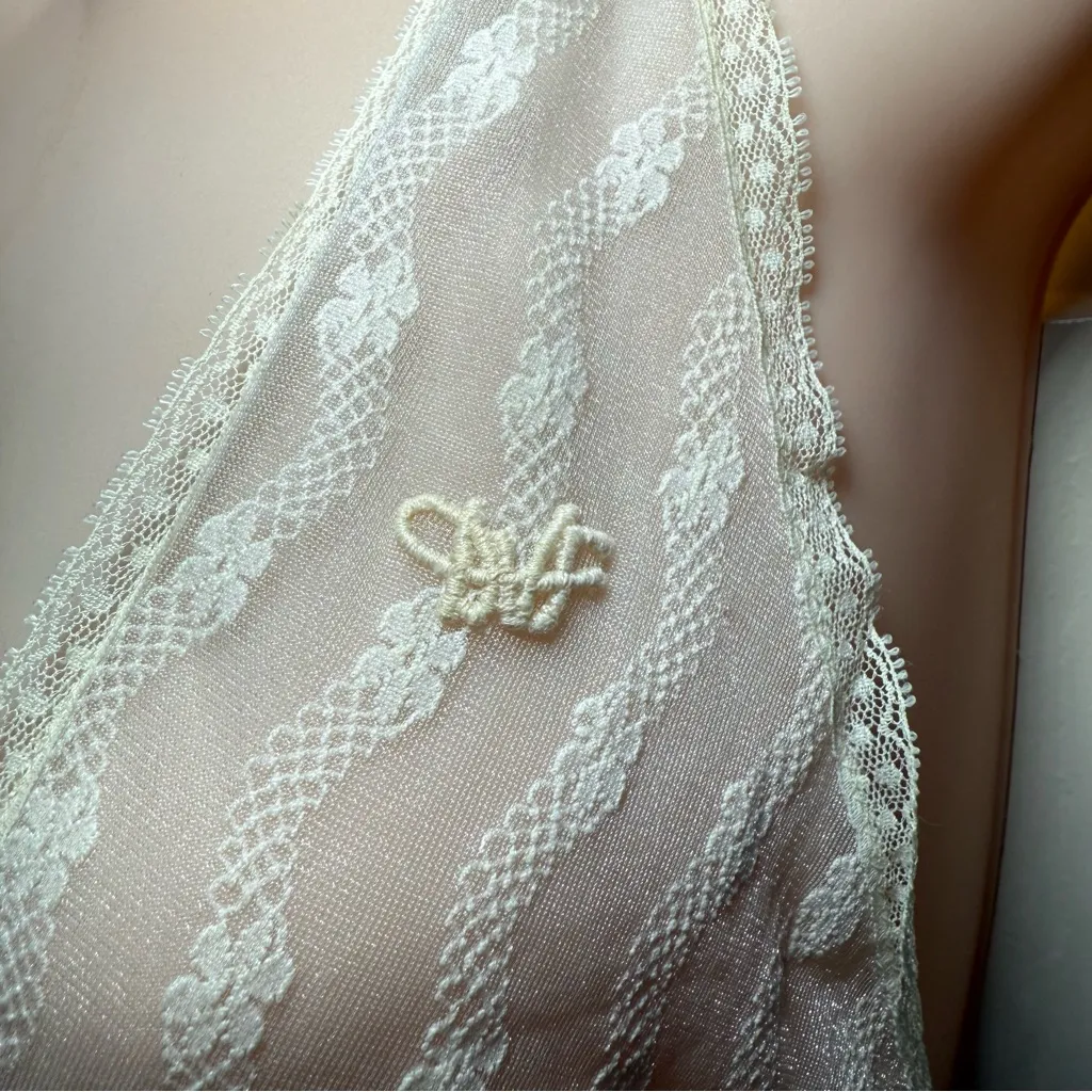 Rare 70’s Diane Von Furstenberg Nylon/Lace Tie Sheer Lace Sexy Maxi Size Medium - Image 4