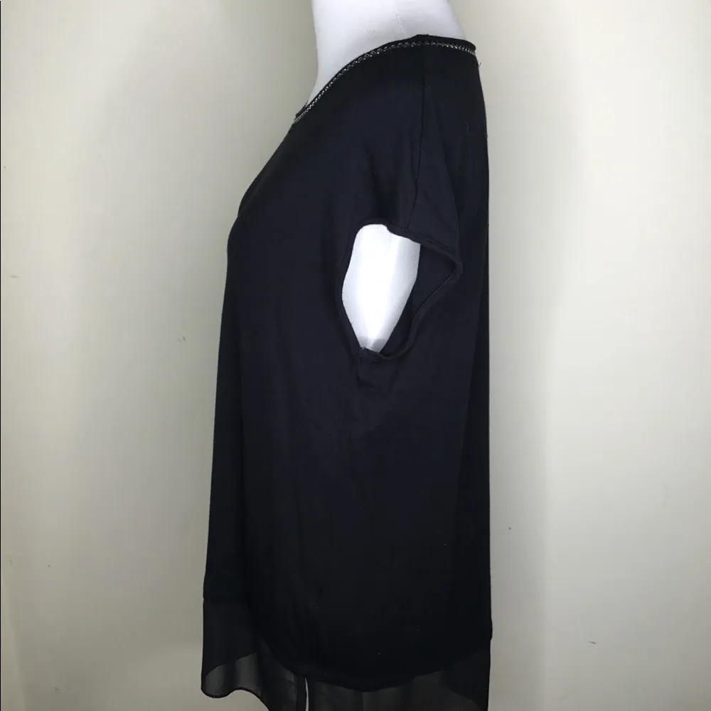 Rose & Olive Black Pullover Tunic Sweater Silver Chain Embellished Neckline M - Image 3