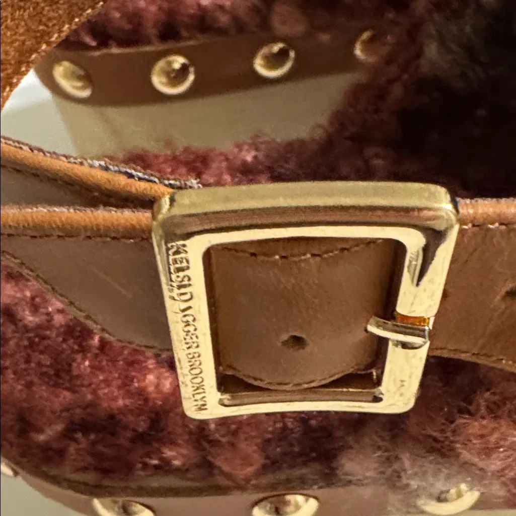 Kelsi Dagger Brooklyn Warehouse Sherpa Burgundy Garnet Fuzzy Clogs Slingback 8.5 - Image 5