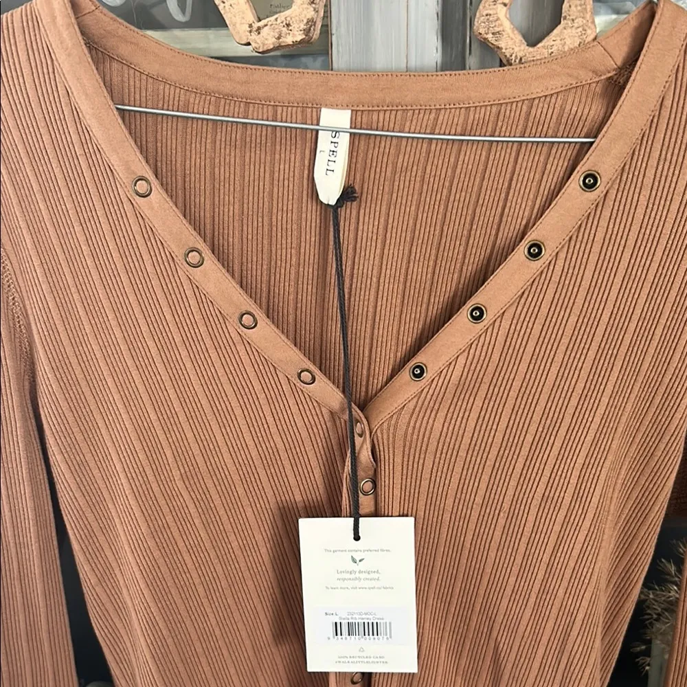 Spell Rib Henley Women's Tan Dress​ Brown Size L - Image 3