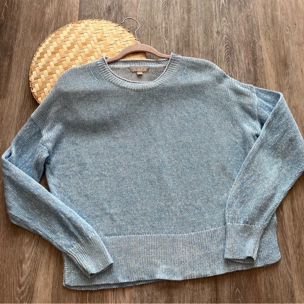 J. Crew cotton linen blend beach‎ sweater light blue - Image 2