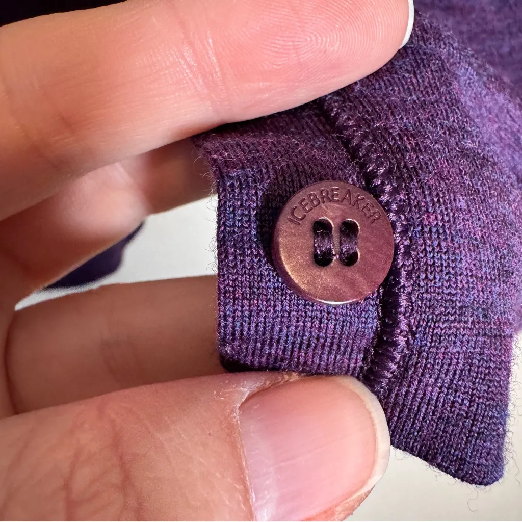 Icebreaker Purple Merino Wool Cardigan Sweater Womens XS Button Front Preppy - Image 8