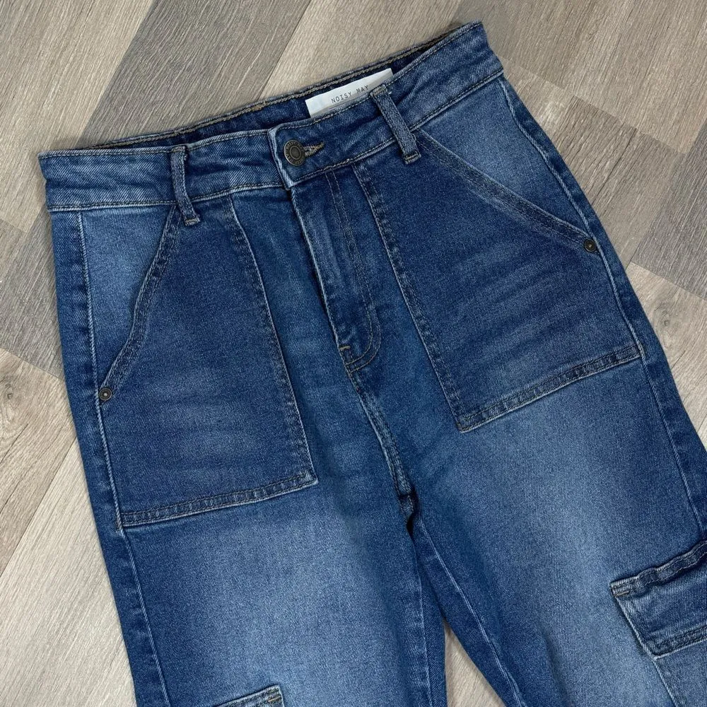 Noisy May Moni High Rise Cargo Pocket Jeans Blue Size 26 - Image 6