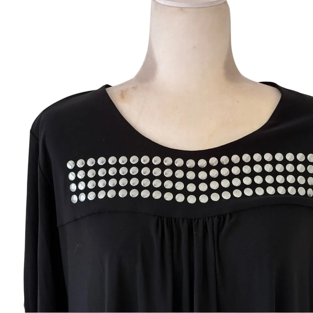 Joseph Ribkoff Black Silver Stud Scoop Neck Long Sleeve Tunic Mini Dress size 8 - Image 9