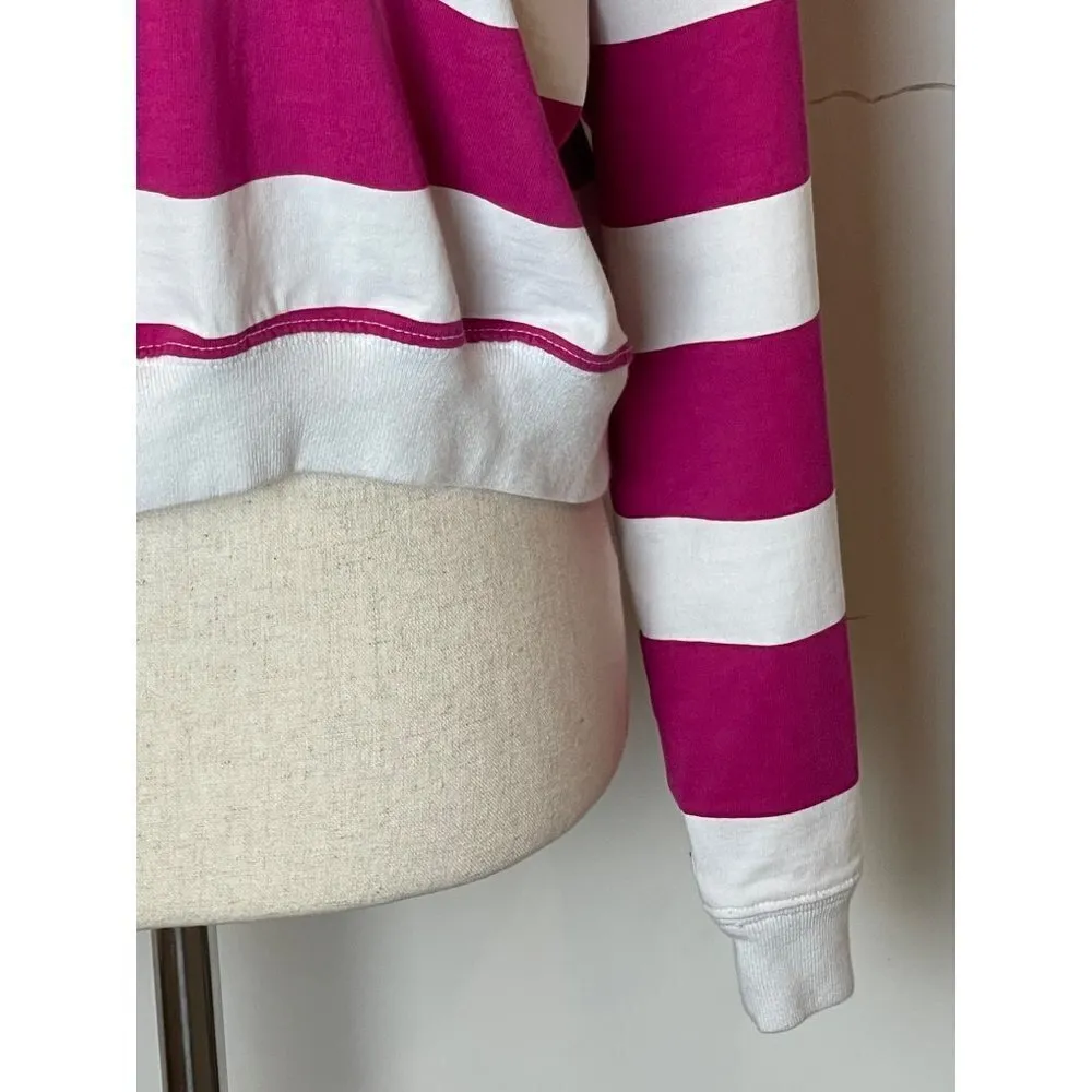 Champion Pink And White‎ Striped Crew Neck Pullover Cropped Sweatshirt Size S - Image 6