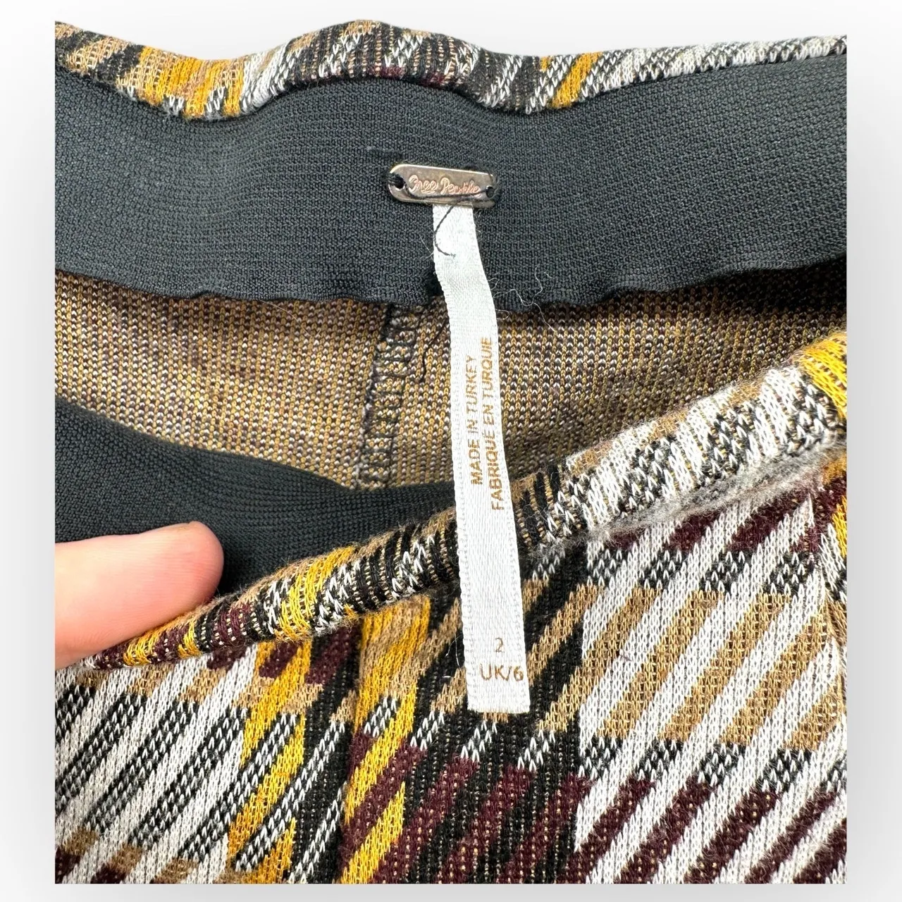 Free People Plaid Pattern Yellow Brown White Straight Leg Pants Style - Image 8