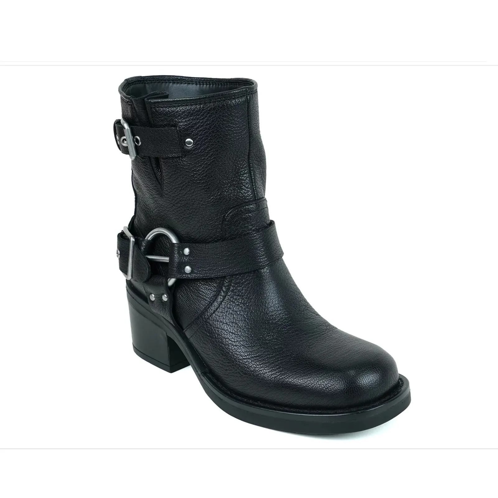 Kenneth Cole Stride Block Heel Bootie Black Leather Size 11 NIB Harness Detail - Image 2