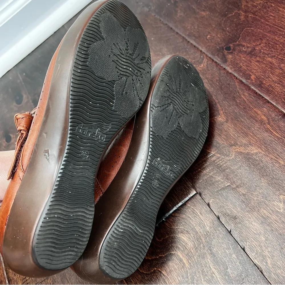 Dansko Leather Mary Janes Deidra Knot Brown Cognac Hook Loop platform Size 38 - Image 6
