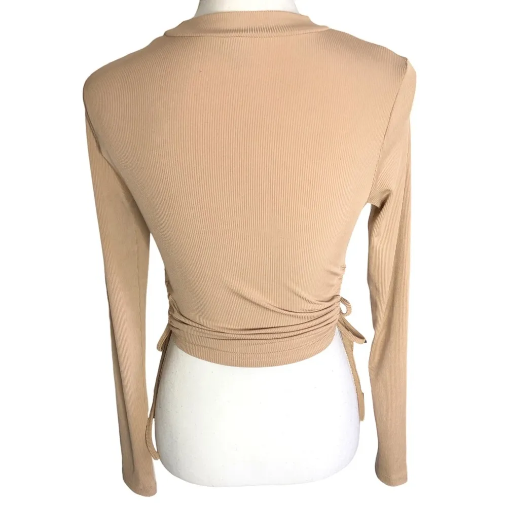 LexDoMakeup x SHEIN Ribbed Cut Out Long Sleeve Adjustable Tie Crop Top - Image 5
