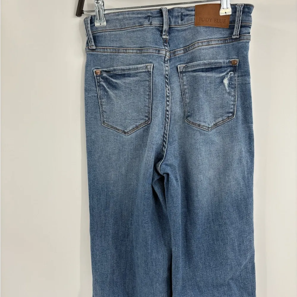Judy blue straight leg blue jeans tummy control knee distress ripped size 25 - Image 13